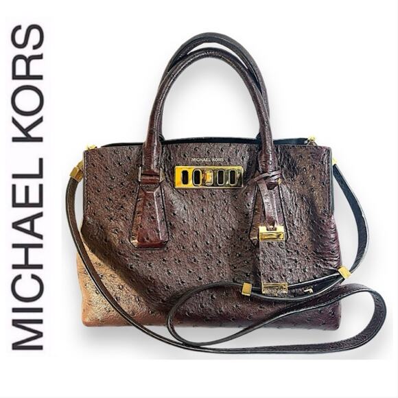 MICHAEL KORS Brown Ostrich Leather Crossbody or Satchel Includes Dust Bag NWOT - Picture 16 of 16